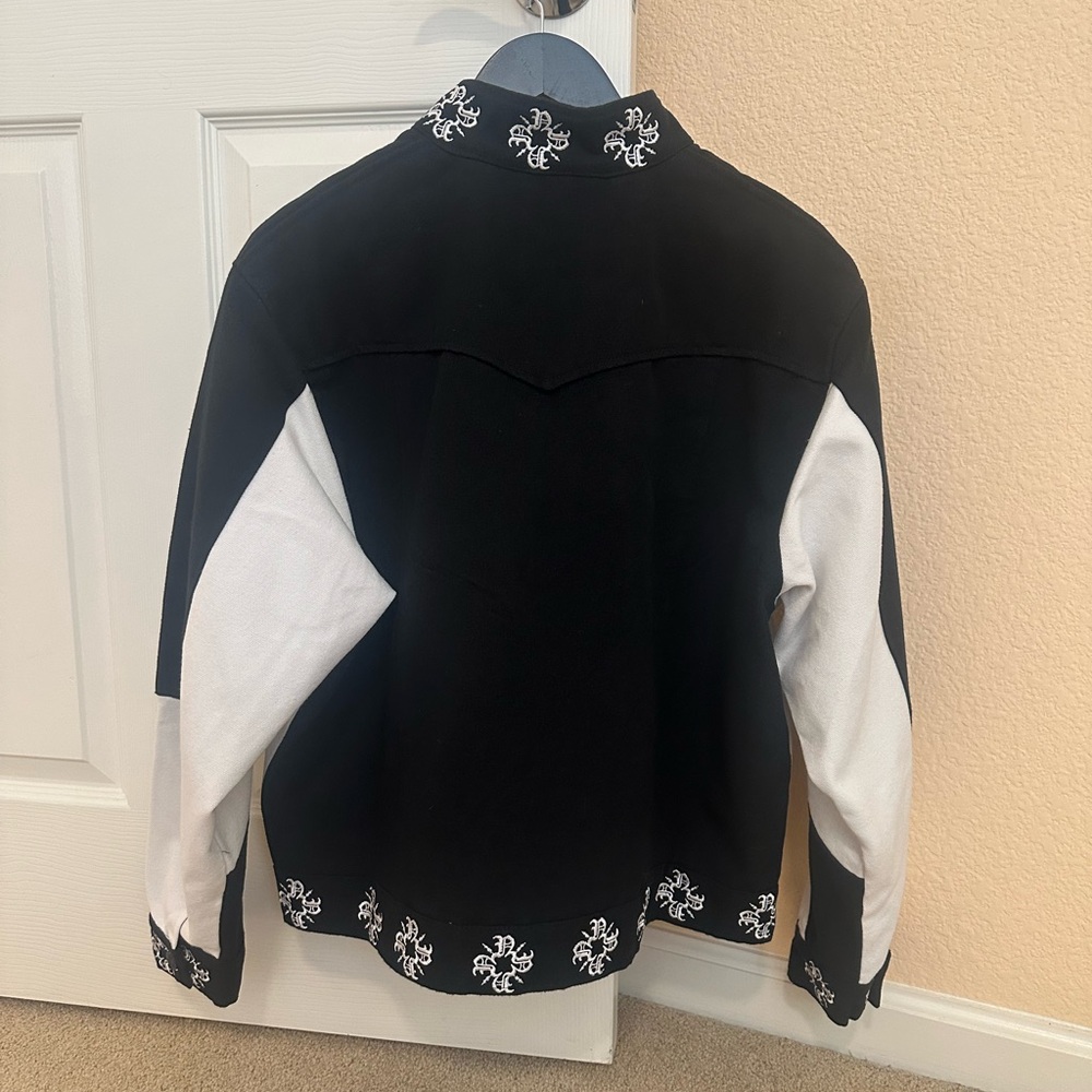 Monochrome Men's Bomber Moto Jacket with Embroidered Details - Picture 2 of 3